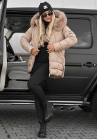 Długa Prešívaná Bunda z futerkiem Snow Babe béžová
