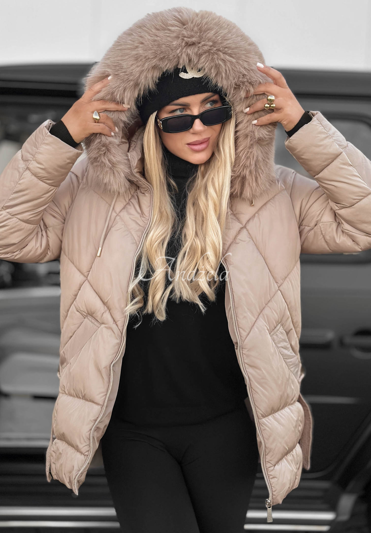 Prešívaná bunda s kožušinou Snow Babe béžová