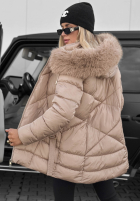 Długa Prešívaná Bunda z futerkiem Snow Babe béžová