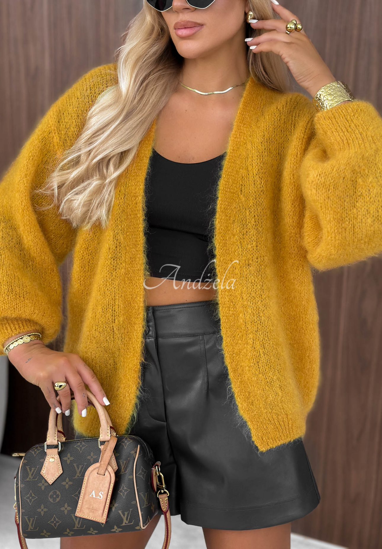 Mohérový kardigan oversize bez zapínania Cozy Latte horčicový