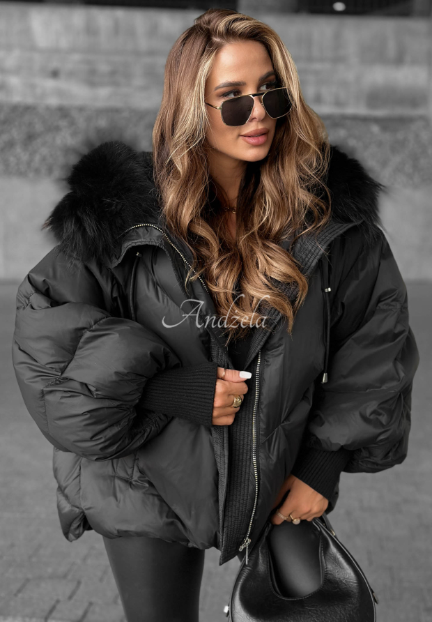 P&aacute;perov&aacute; bunda s kapucňou Look Again čierna