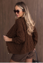 Krótki ażurowy kardigan z zapięciem Knit Haven ťavý