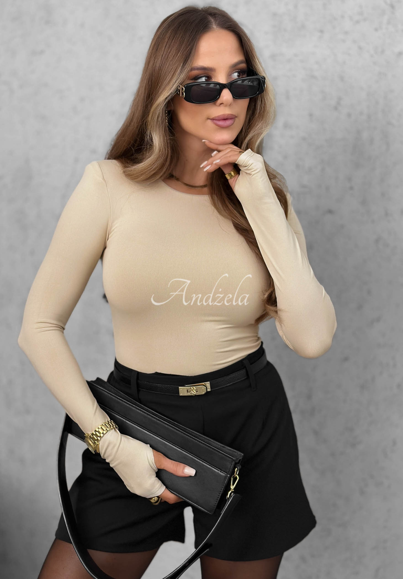 Blúzka longsleeve Basically Fine béžová
