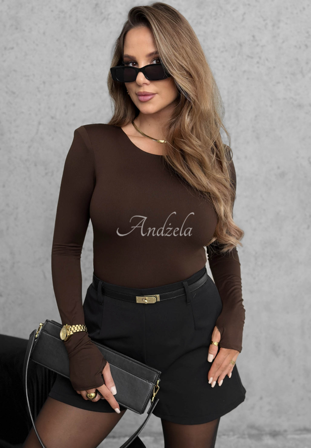 Bl&uacute;zka longsleeve Basically Fine čokol&aacute;dov&aacute;