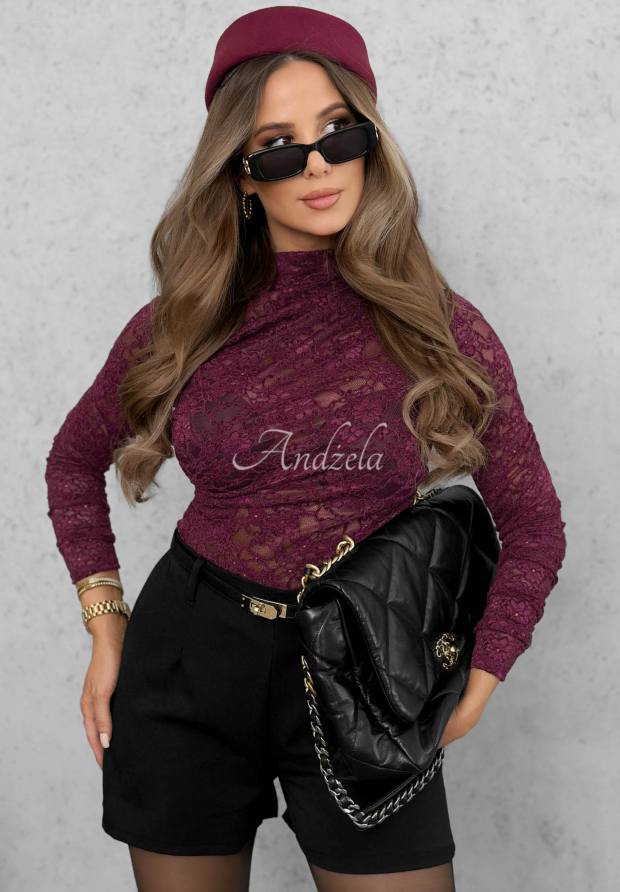 Koronkowa Bl&uacute;zka lonsleeve Forbidden Kiss čučoriedkov&aacute;