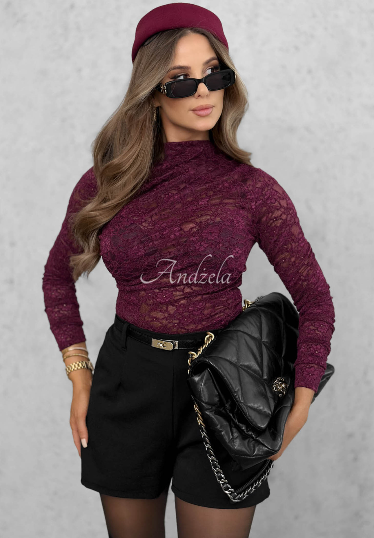 Koronkowa Blúzka lonsleeve Forbidden Kiss čučoriedková