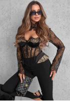 Gorsetowa Blúzka z koronki z dekoltem Lace Kiss čierna