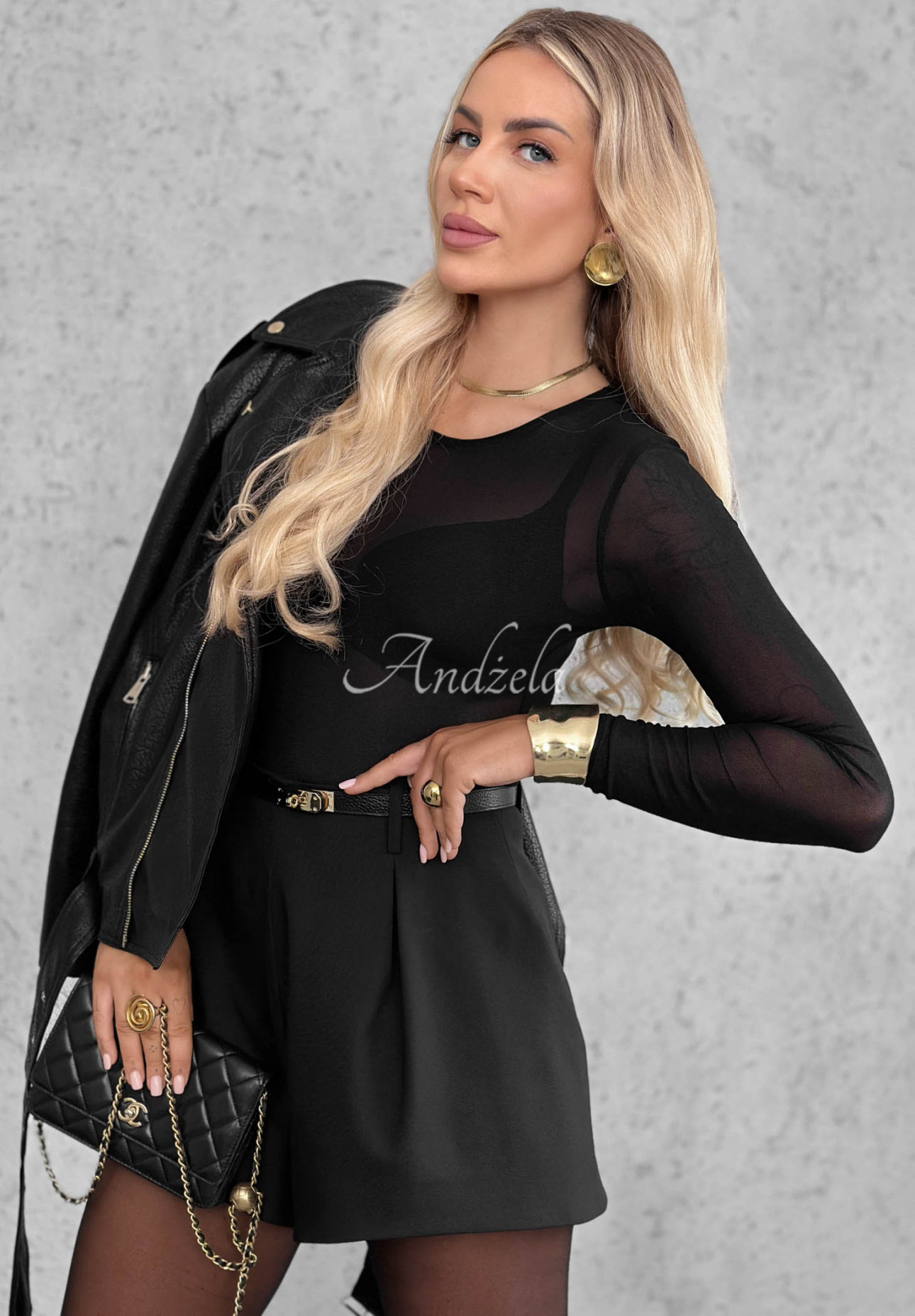 Priliehavé sieťované body s dlhým rukávom Little Shimmer čierne