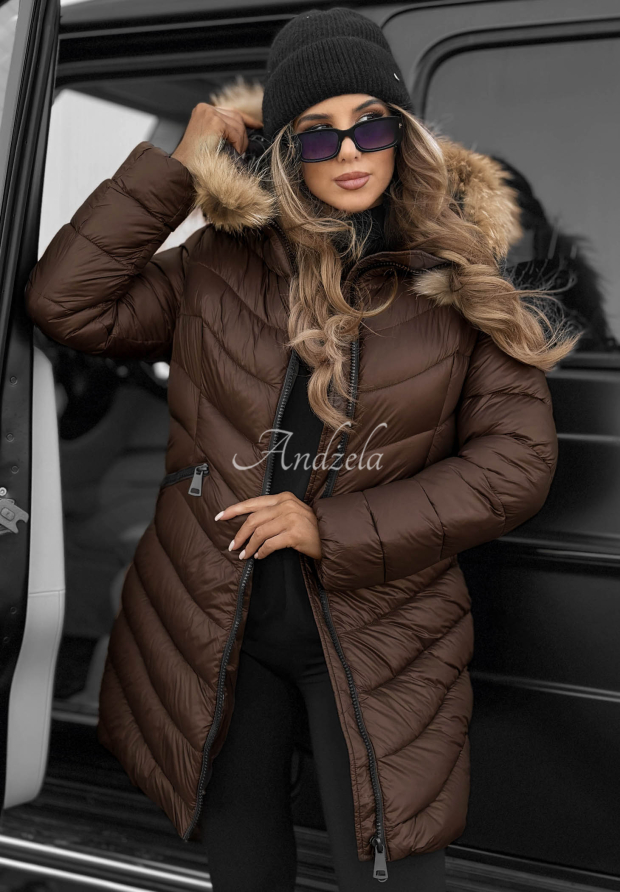 Pre&scaron;&iacute;van&aacute; bunda s kapucňou Winter čokol&aacute;dov&aacute;