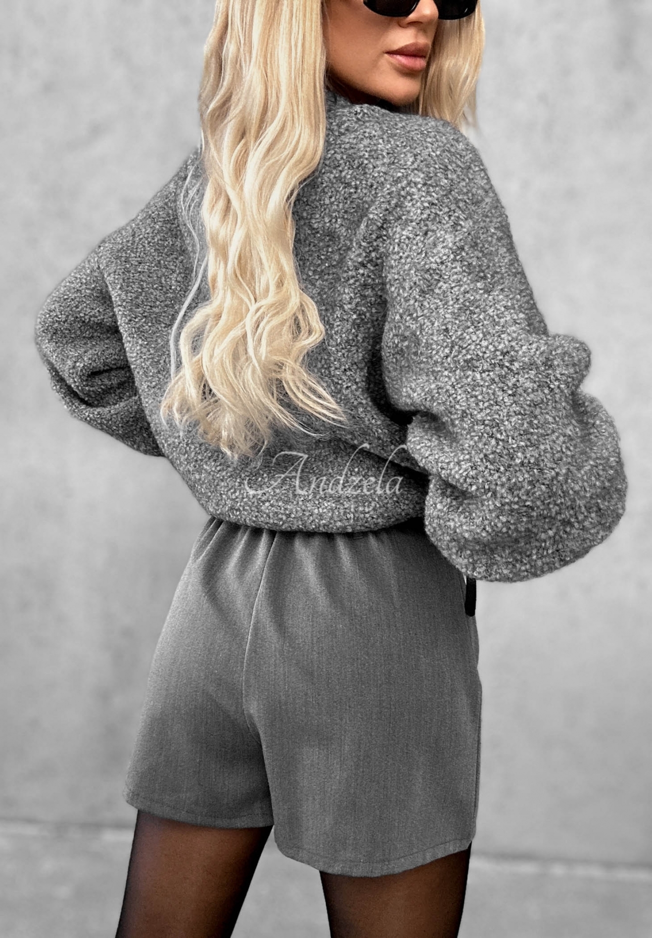Sveter z mohérom a vlnou Long Evening sivý