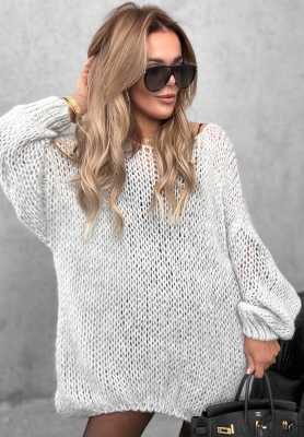 Mäkký sveter oversize s vlnou a viskózou Sugar Babe sivý
