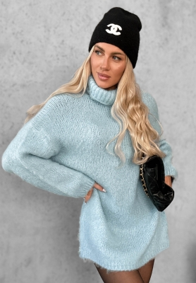 Pletené šaty s rolákom, vlnou a viskózou Cozy Babe blankytná
