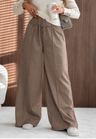 látkové Nohavice wide leg z przeszyciami Warm Coffee sivé