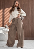látkové Nohavice wide leg z przeszyciami Warm Coffee sivé