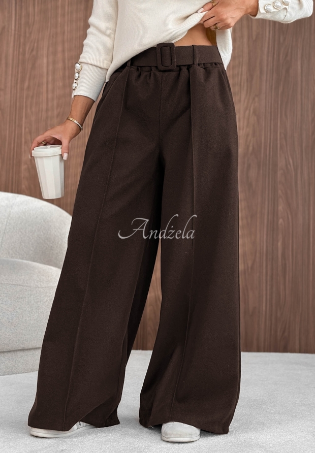 Visk&oacute;zov&eacute; nohavice so &scaron;irok&yacute;mi nohavicami a odzobn&yacute;m pre&scaron;&iacute;van&iacute;m Warm Coffee čokol&aacute;dov&eacute;