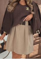 Sukňa mini z paskiem Simple Grace čokoládová