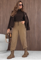 semiošové Nohavice mom fit z paskiem Lucky Fall čokoládové