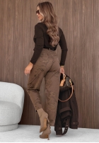 Nohavice mom fit so vzormi z paskiem Coffee Art čokoládové