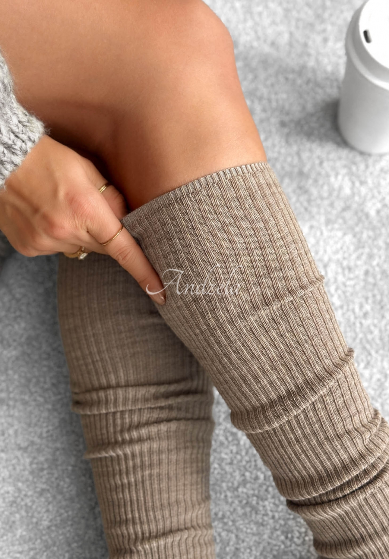 Rebrované ponožky nad kolená s vlnou merino Pretty Legs Mokka