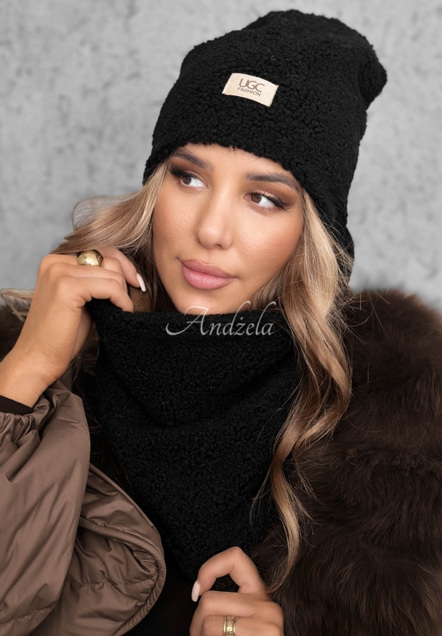 S&uacute;prava čiapka a kom&iacute;n s kož&uacute;&scaron;kom Winter Lady čierne