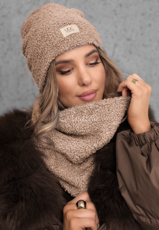S&uacute;prava čiapka a kom&iacute;n s kož&uacute;&scaron;kom Winter Lady b&eacute;žov&yacute;