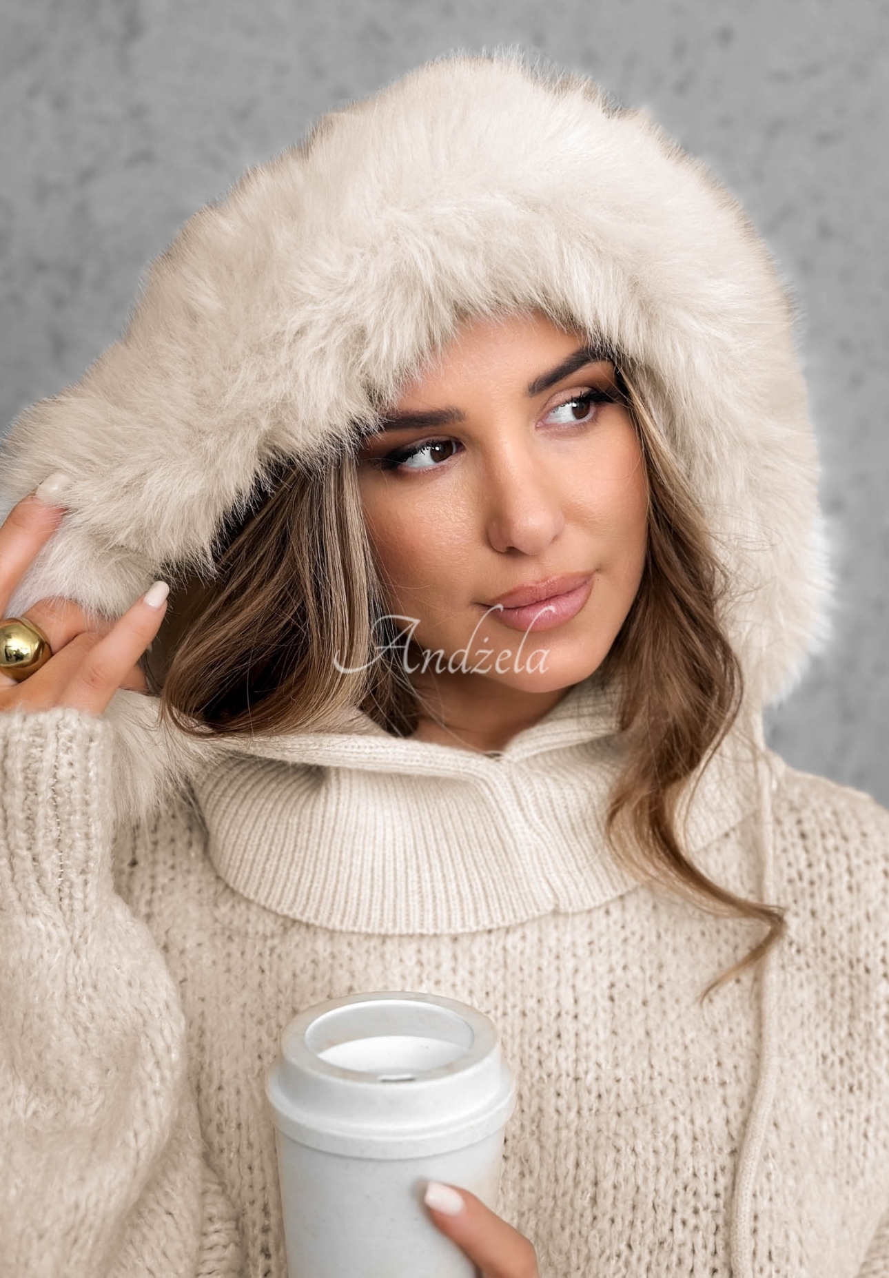 Komín balaclava s kožušinkou Winter Crush béžový