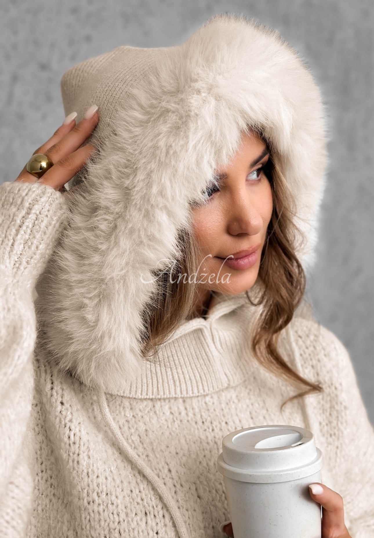 Komín balaclava s kožušinkou Winter Crush béžový
