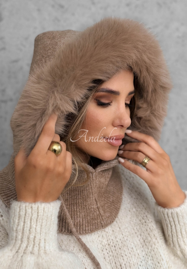 Kom&iacute;n balaclava s kožu&scaron;inkou Winter Crush Mokka