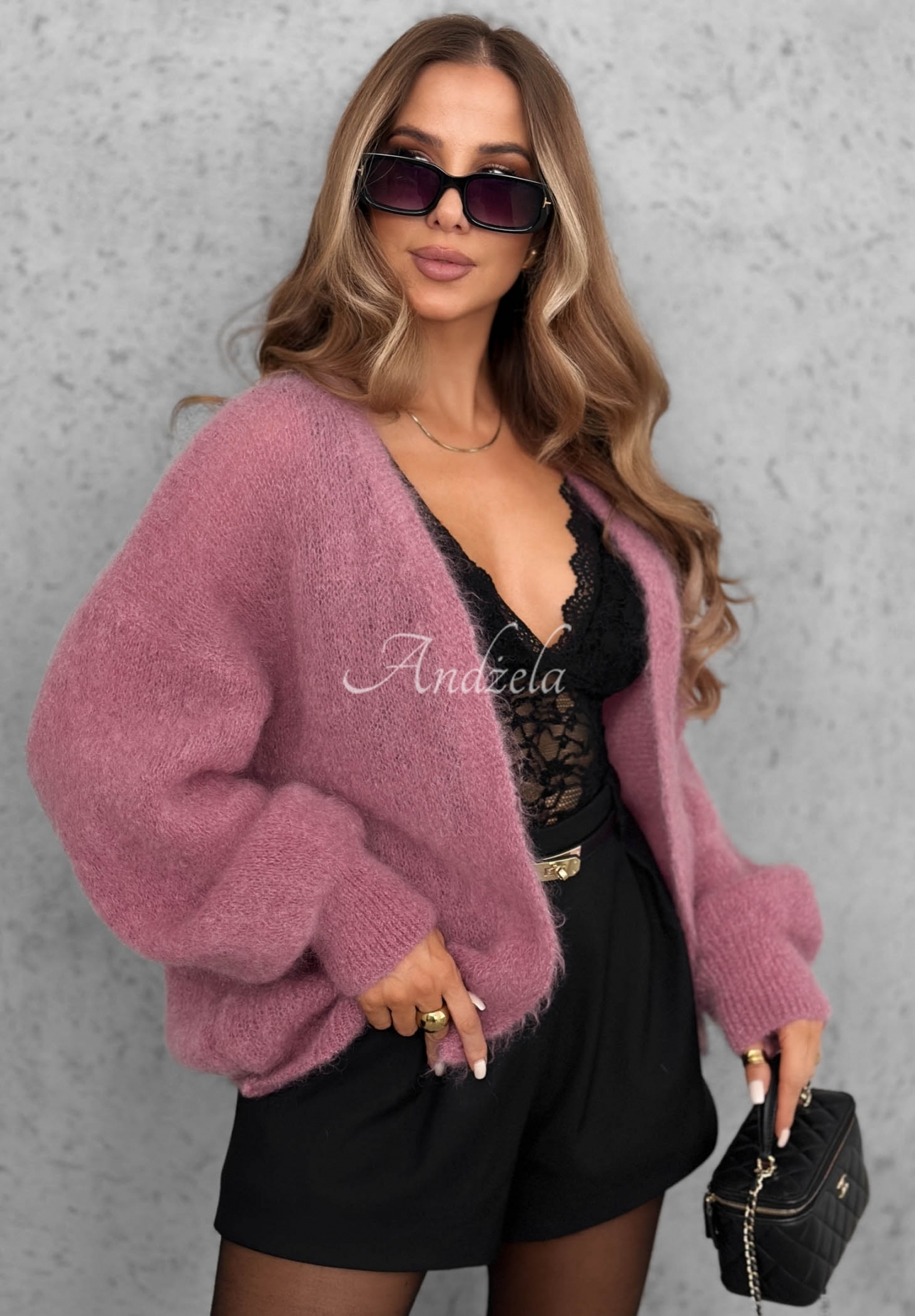Mohérový kardigan oversize bez zapínania Cozy Latte staroružová