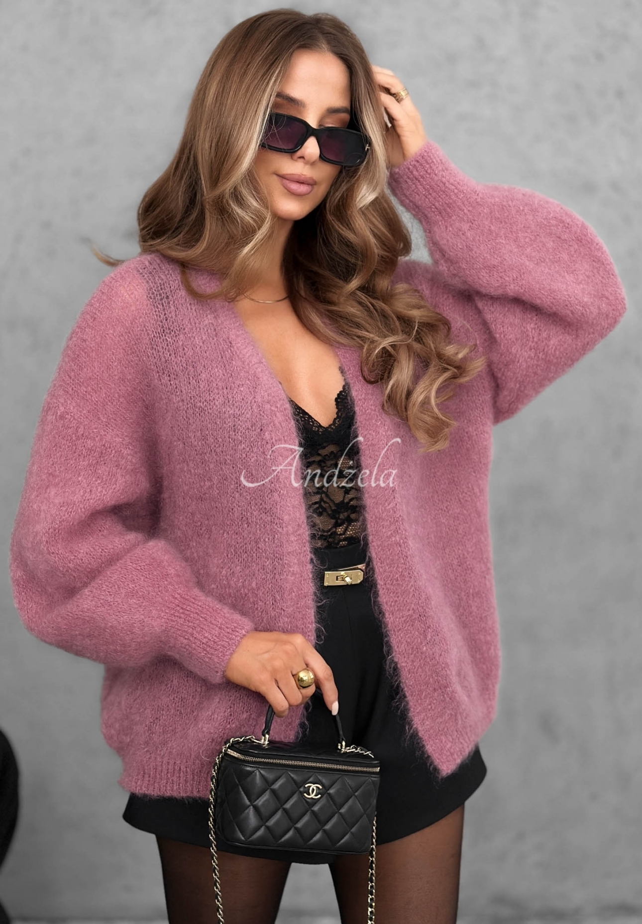 Mohérový kardigan oversize bez zapínania Cozy Latte staroružová