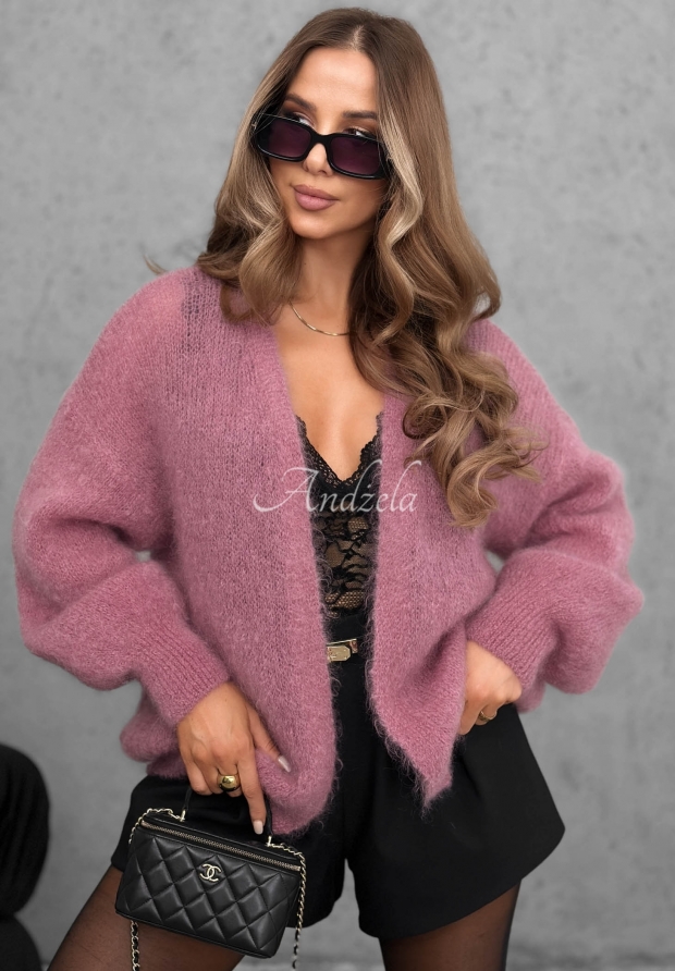 Moh&eacute;rov&yacute; kardigan oversize bez zap&iacute;nania Cozy Latte staroružov&aacute;