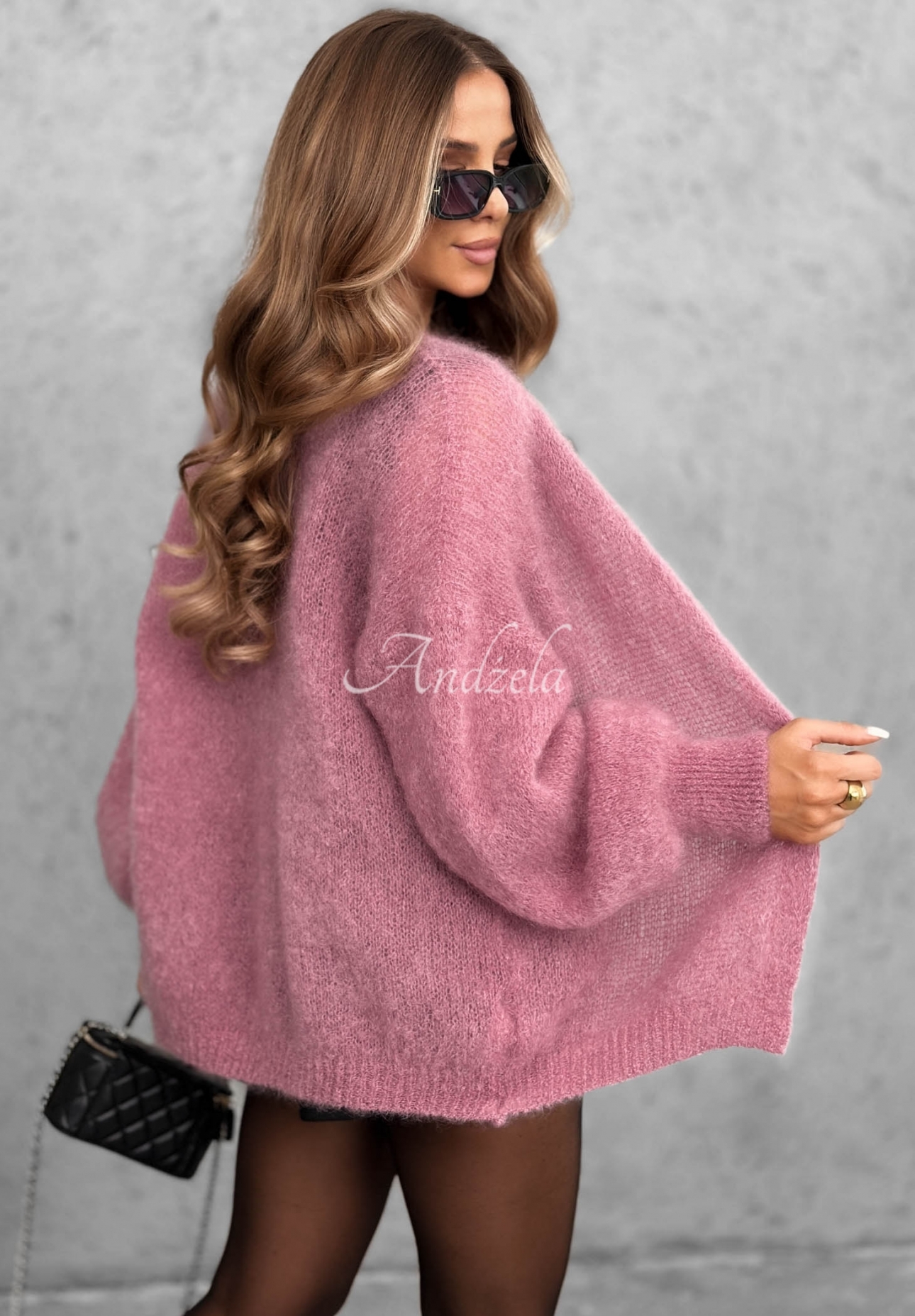Mohérový kardigan oversize bez zapínania Cozy Latte staroružová