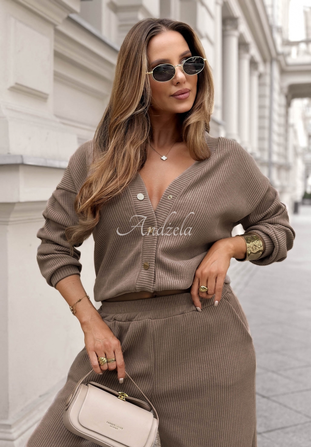 Manšestrová súprava mikina a nohavice wide leg z bavlny Simple Escape Mokka