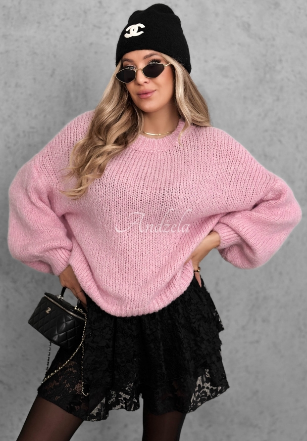 M&auml;kk&yacute; sveter oversize s vlnou a visk&oacute;zou Cloud Babe p&uacute;drovo ružov&aacute;