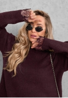 Sveter oversize z koronką Cozy Softness čokoládový