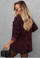 Sveter oversize z koronką Cozy Softness čokoládový