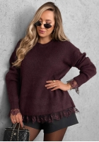 Sveter oversize z koronką Cozy Softness čokoládový