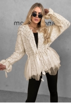 Ozdobnie pleciony kardigan z perełkami i tiulem Blush Darling čierne