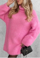 Miękki Sveter oversize z golfem Cozy Babe czekoladowo-Biela