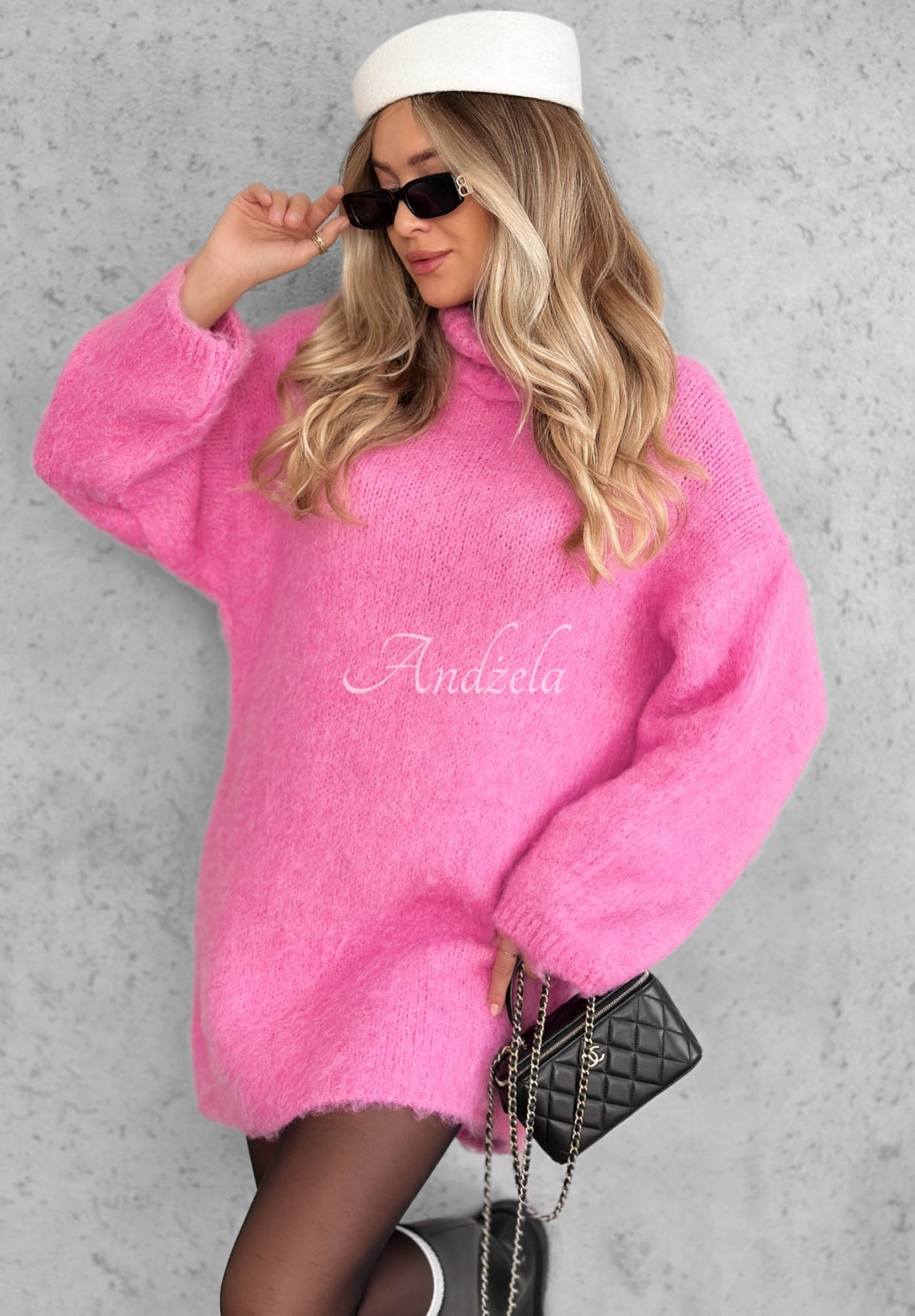 Pletené šaty s rolákom, vlnou a viskózou Cozy Babe ružová