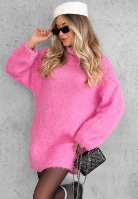 Pletené šaty s rolákom, vlnou a viskózou Cozy Babe ružová