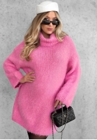 Miękki Sveter oversize z golfem Cozy Babe czekoladowo-Biela