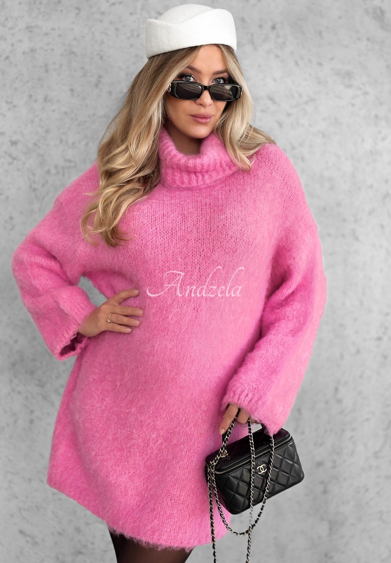 Pletené šaty s rolákom, vlnou a viskózou Cozy Babe ružová