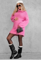 Miękki Sveter oversize z golfem Cozy Babe czekoladowo-Biela