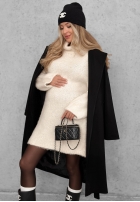 Miękki Sveter oversize z golfem Cozy Babe czekoladowo-Biela