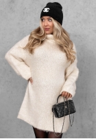 Miękki Sveter oversize z golfem Cozy Babe czekoladowo-Biela