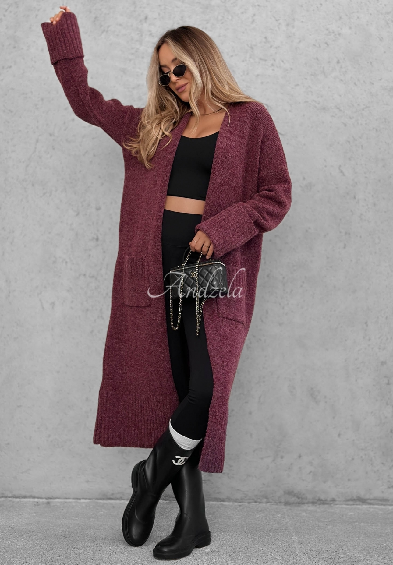 Dlhý oversize Kardigan s vreckami Marbelio čučoriedkový