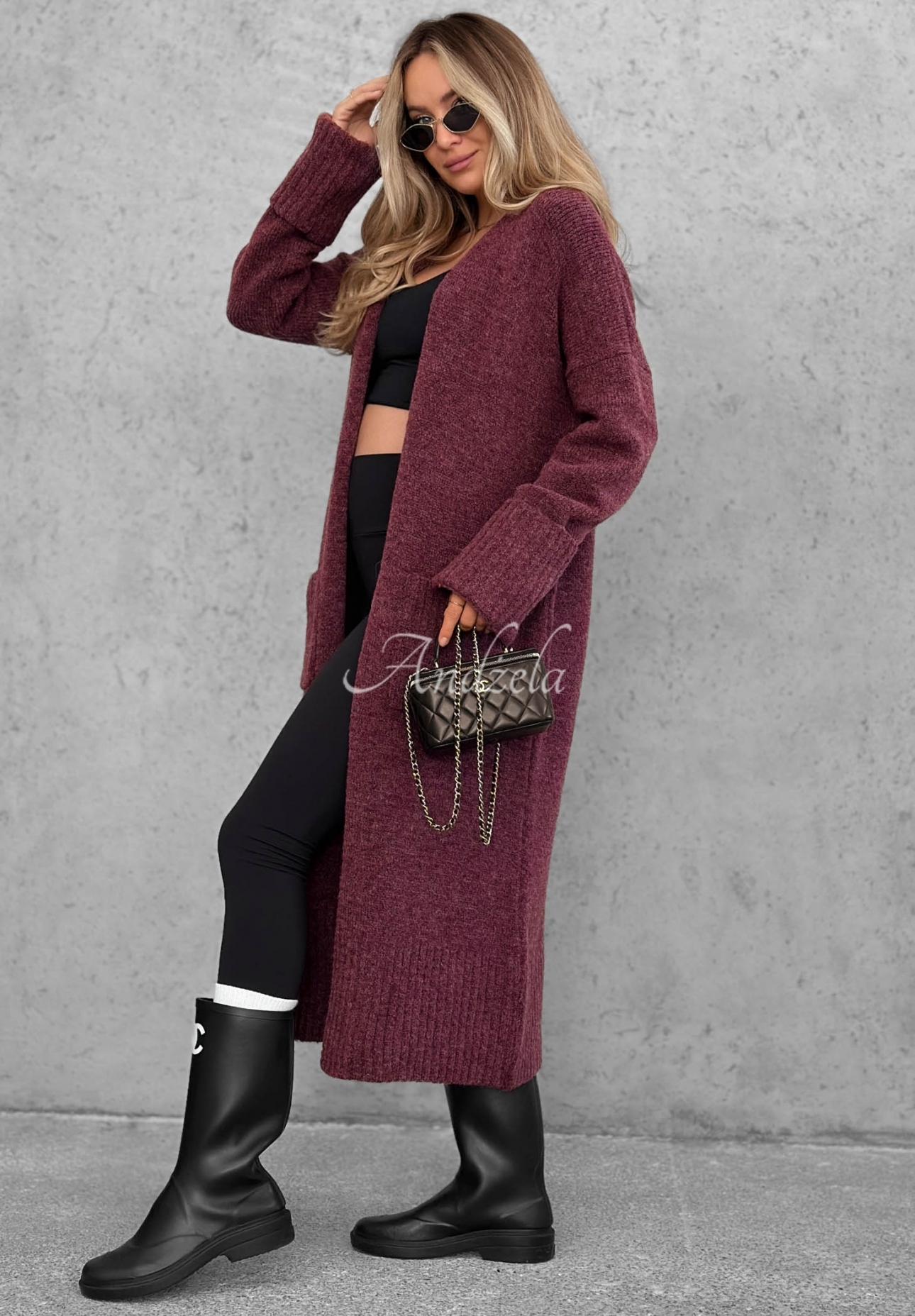 Dlhý oversize Kardigan s vreckami Marbelio čučoriedkový