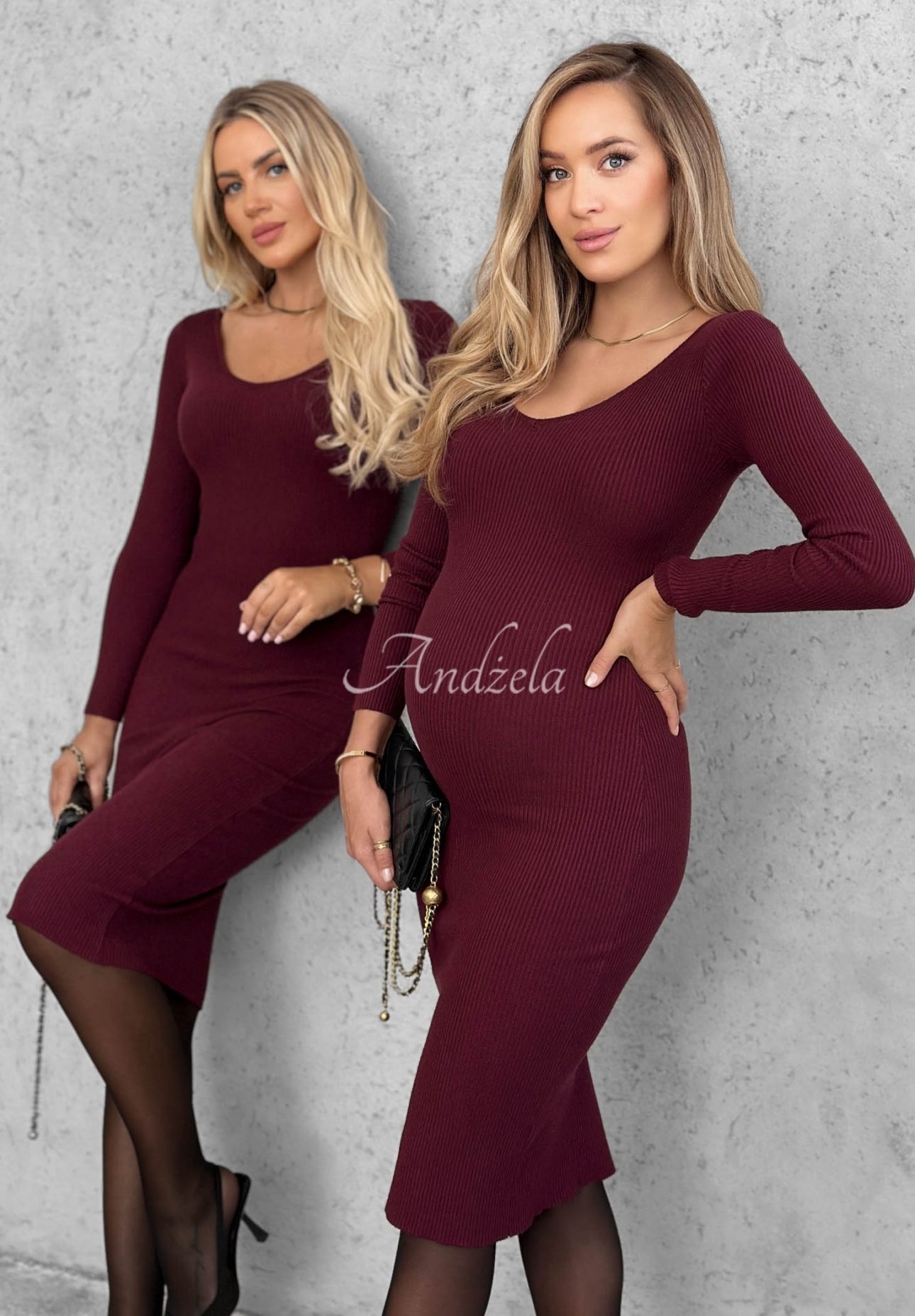 Priliehavé viskózové midi šaty longsleeve s výstrihom City Morning  čučoriedková