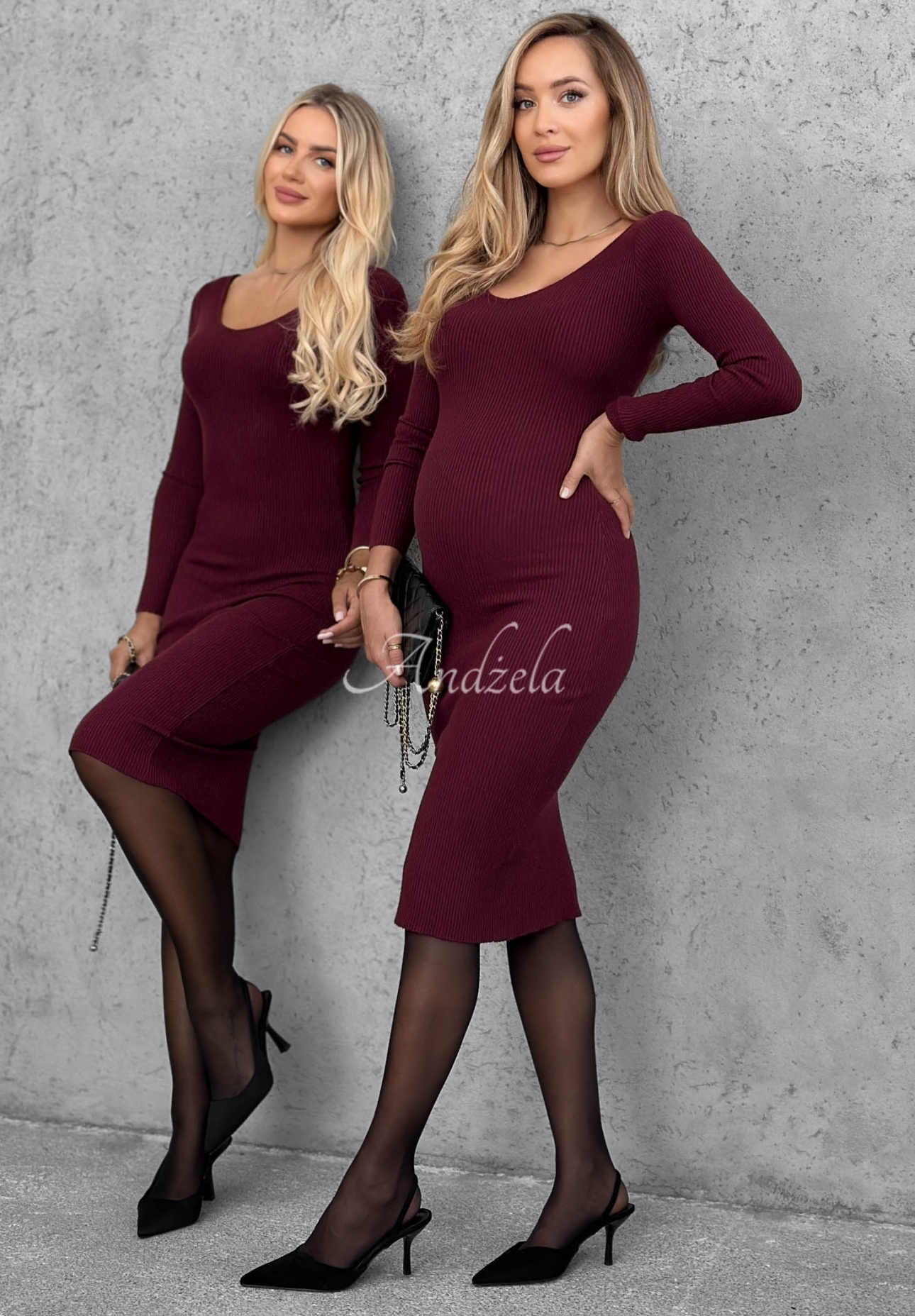 Priliehavé viskózové midi šaty longsleeve s výstrihom City Morning  čučoriedková